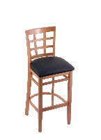 beech wood bar or counter stool shown in med finish, black vinyl seat