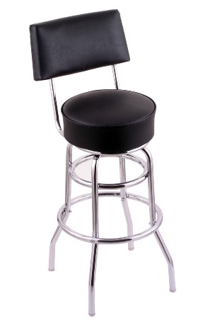 swivel seat bar, counter stool with back, Chrome double ring base, upholstered seat & back 25 or 30" seat ht