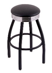 2.5" ribbed ring swivel seat bar stool, black wrinkle only; 25" or 30"