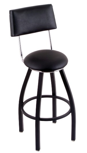 swivel seat bar or counter stool, black base, upholstered seat & back 25 or 30" seat ht