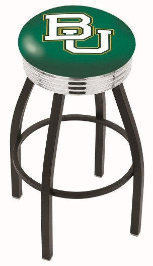 swivel bar, counter stool iin Black wrinkle, 2.5" chrome ring, 25 or 30" shown with logo seat