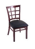 beech wood chair shown in dark cherry, black vinyl seat